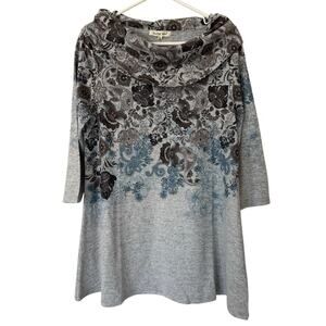 Indigo Soul Floral Cowl Neck Gray Shirt Size‎ Medium NWT